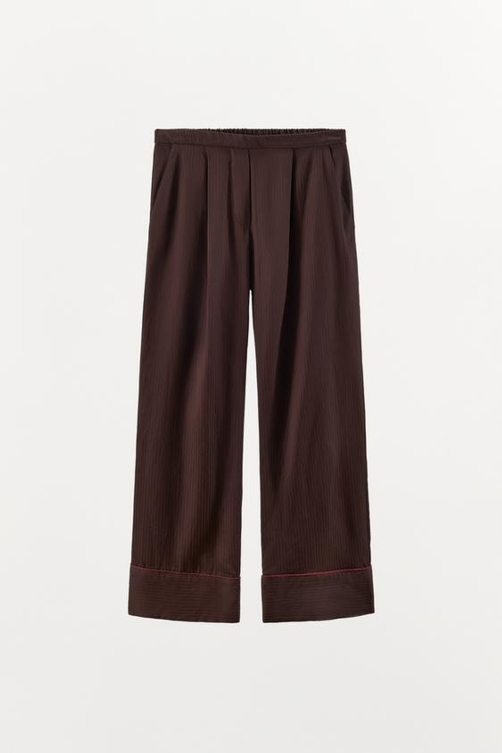 ZARA БРЮКИ В ПИЖАМНОМ СТИЛЕ В КОНТРАСТНУЮ ПОЛОСКУ, КОРИЧНЕВЫЙ