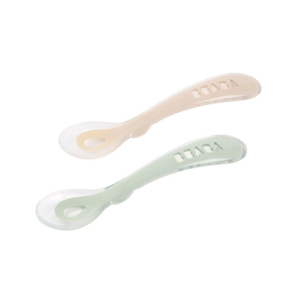 Набор из 2 силиконовых ложек BEABA светло-бежевый/светло-зеленый
