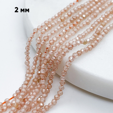 Фианит (кубический цирконий), цвет персик, размер 2 мм, цена за нить около 195 шт (38 см)