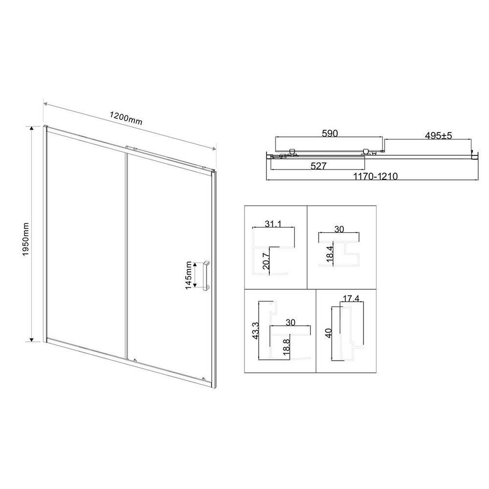 Душевая дверь City VDS-5CT120CLB, 1200, черный, стекло прозрачное, , шт