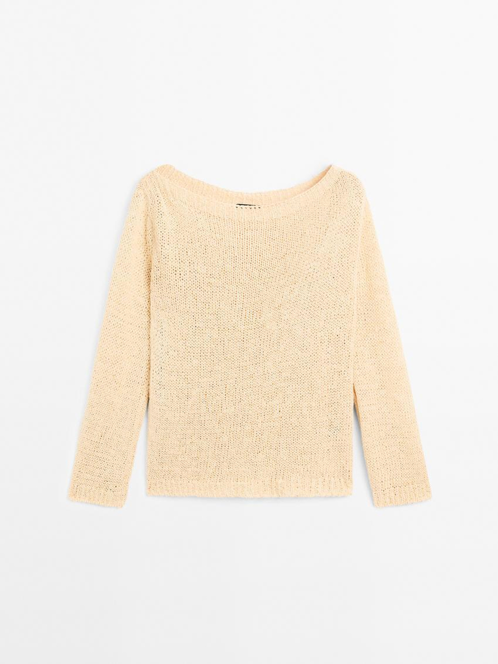 Massimo Dutti Свитер с вырезом «лодочка», ванильный