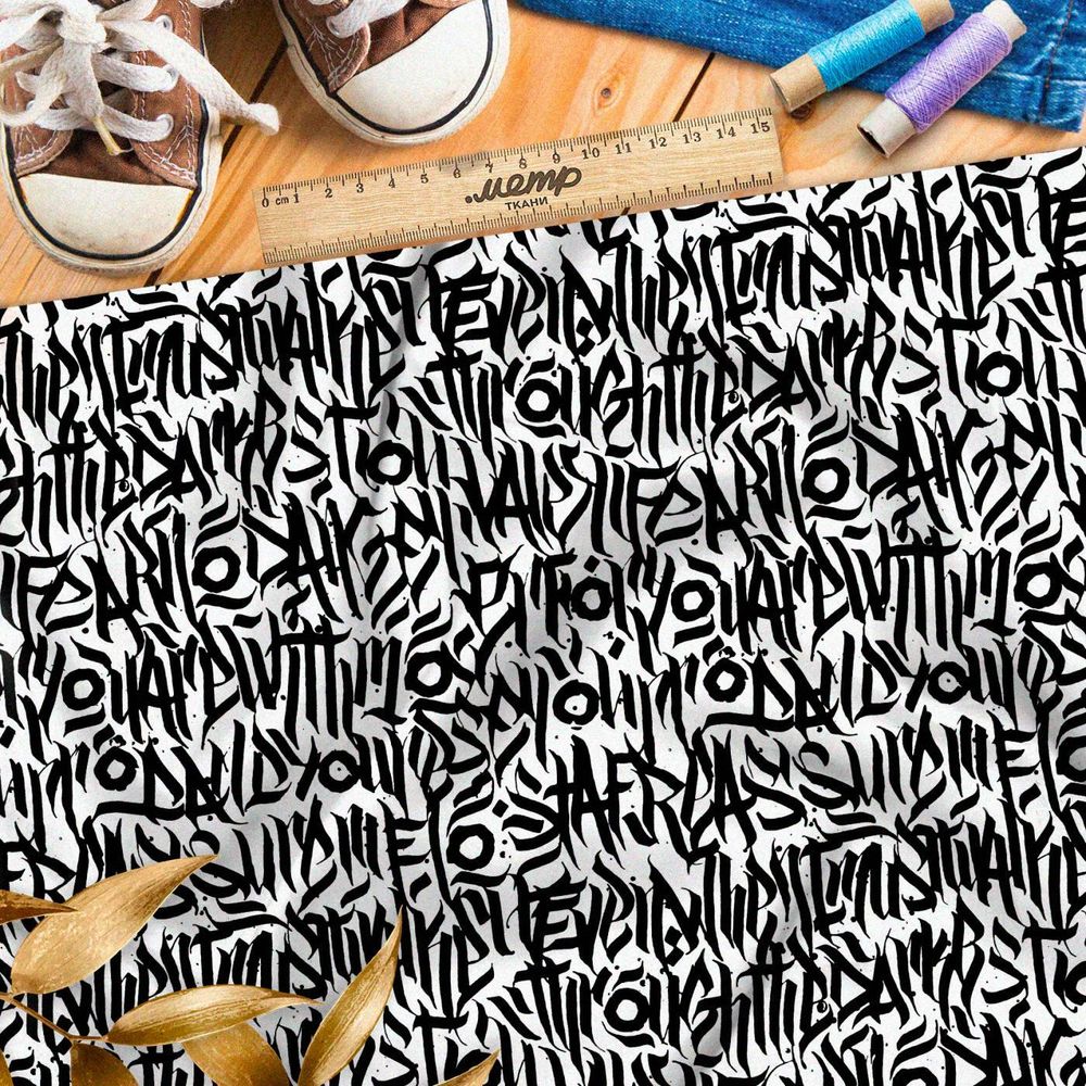 Ткань премиум шелк искусственный Армани черно-белая абстракция