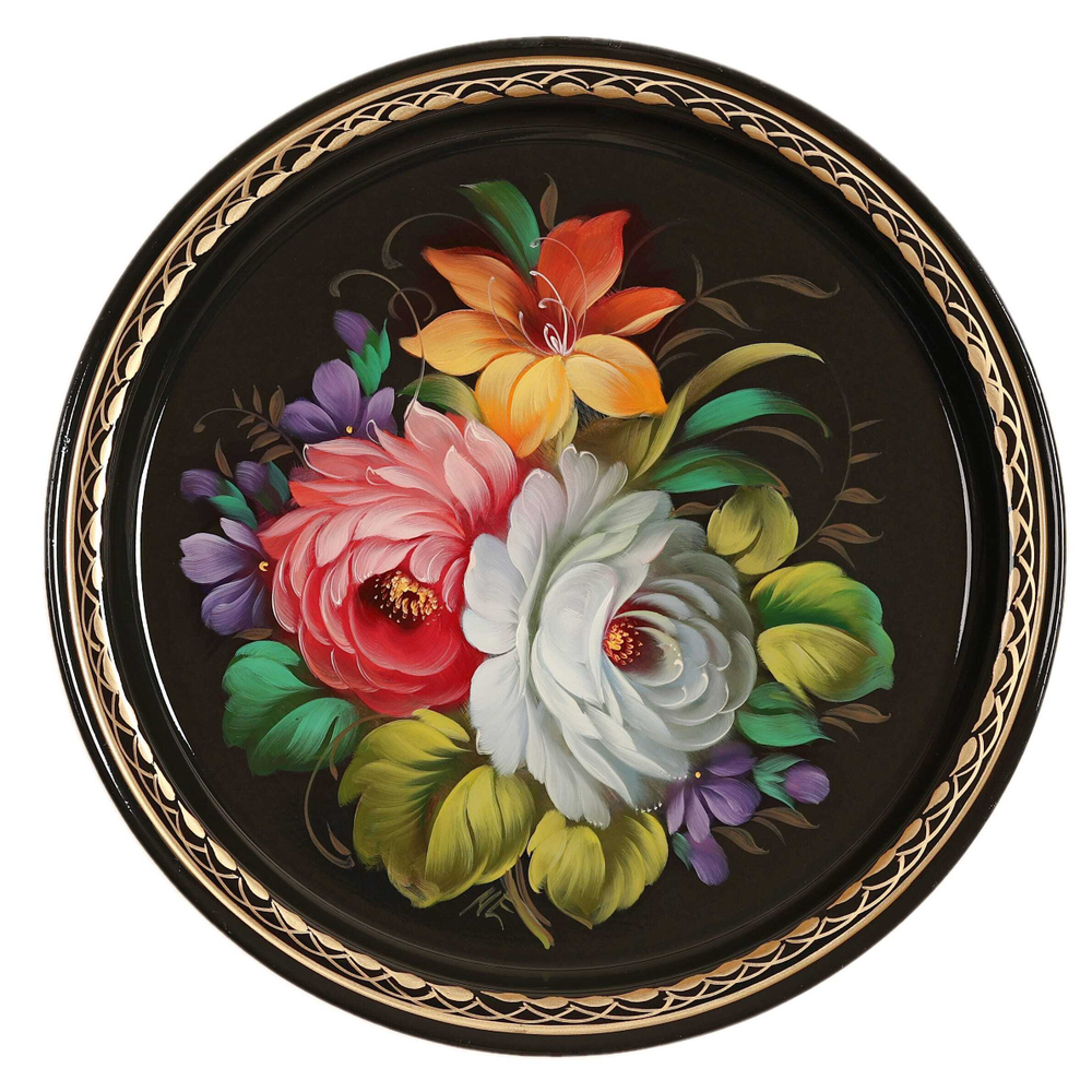 Жостовский поднос декоративный, размер 22 см (A5), металлический