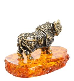 Народные промыслы AM-1509 Фигурка «Носорог Рокки» (латунь, янтарь)