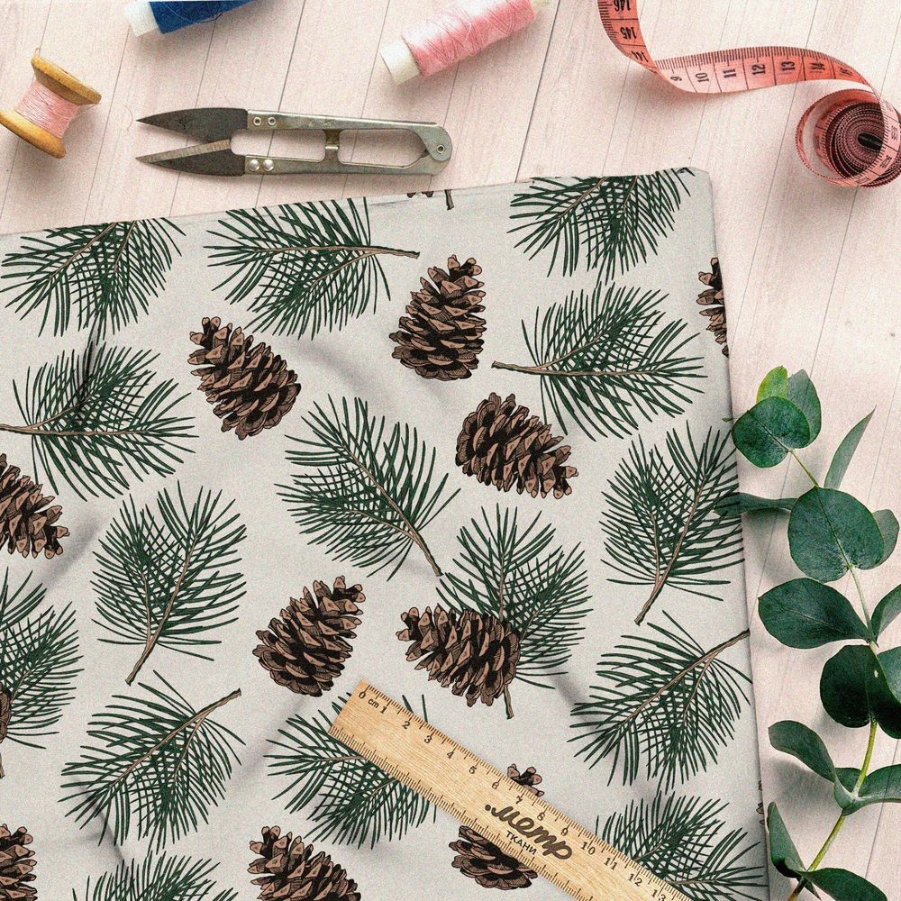 Ткань интерлок шишки и елки