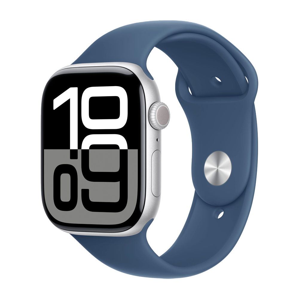 Умные часы Apple Watch Series 10 GPS, 46mm, Silver Aluminium Case with Sport Band M/L, Denim (Серебристый)