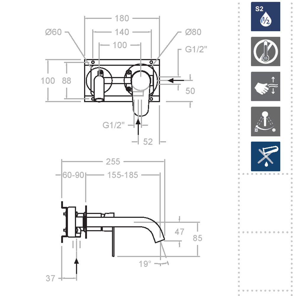 Встраиваемый смеситель для раковины ALEXIA 362101NM чёрный