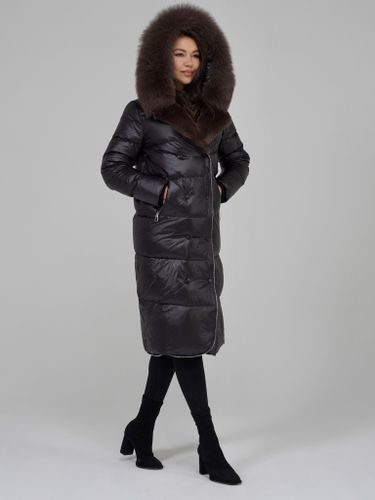 Длинный пуховик с декоративной молнией и меховой отделкой