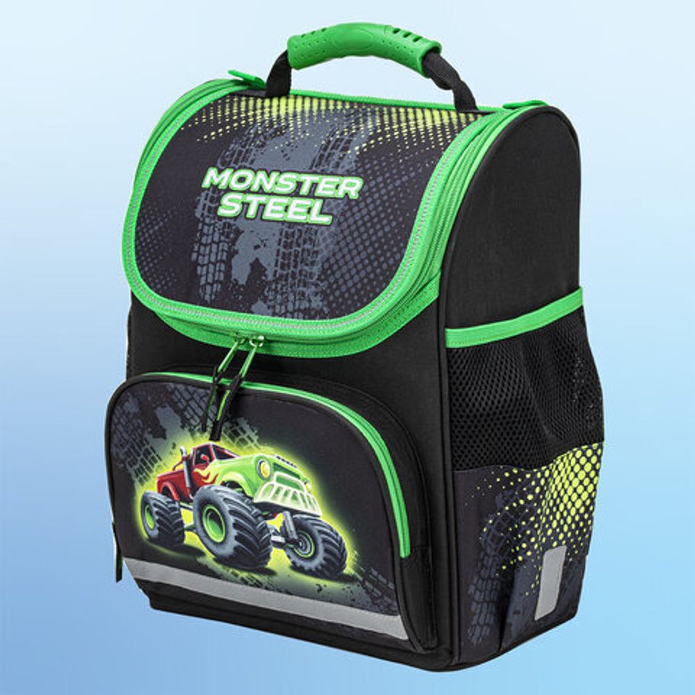 Ранец ПИФАГОР BASIC, с эргономичной спинкой, "Monster steel", 35х28х18 см, 270686