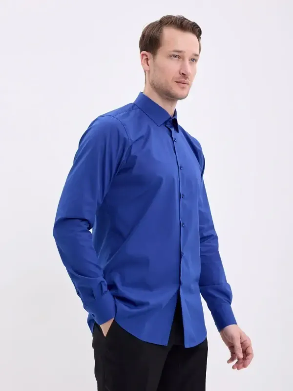 Рубашка на высокий рост LONG SLIM FIT с длинным рукавом, синяя