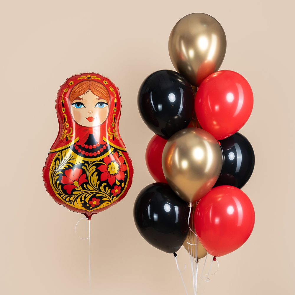 Шар (31''/79 см) Фигура, Матрешка Золотая роспись, 1 шт.