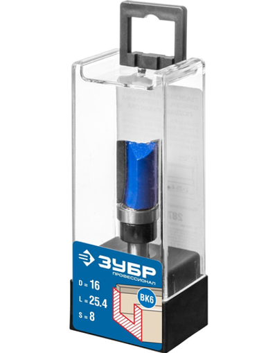 ЗУБР 15.8 x 25.4 мм, хвостовик 8 мм, фреза пазовая прямая с верхним подшипником, Профессионал (28756-15.8-26)