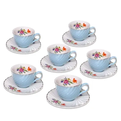 Кофейный набор 12 предметов «Цветочная фантазия» (6кружек 90мл+6блюдец), голубой
