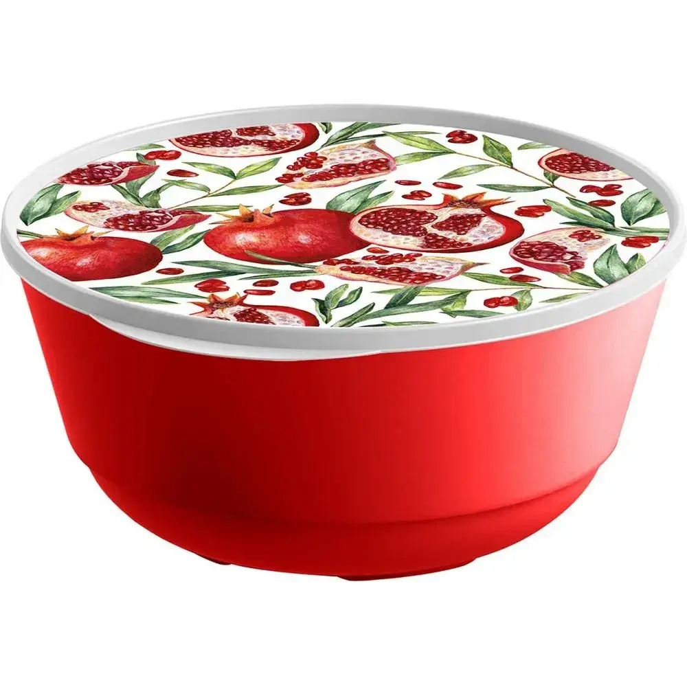 Миска Bergamo 2л с крышкой с декором (красный)