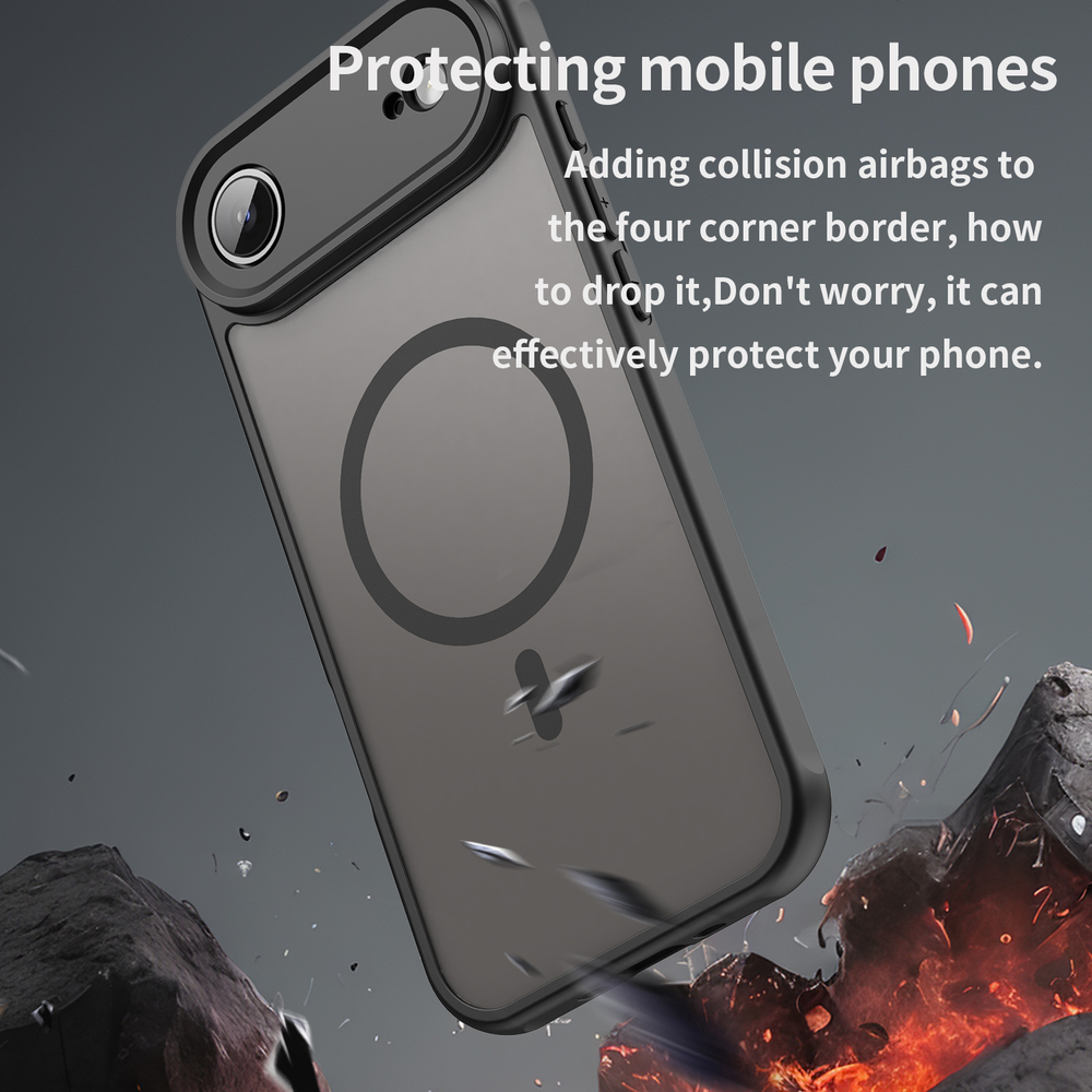 Полупрозрачный матовый чехол с MagSafe для iPhone Air, боковые рамки черного цвета