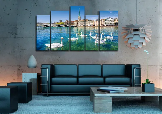 Модульная картина "Лебеди в пруду"