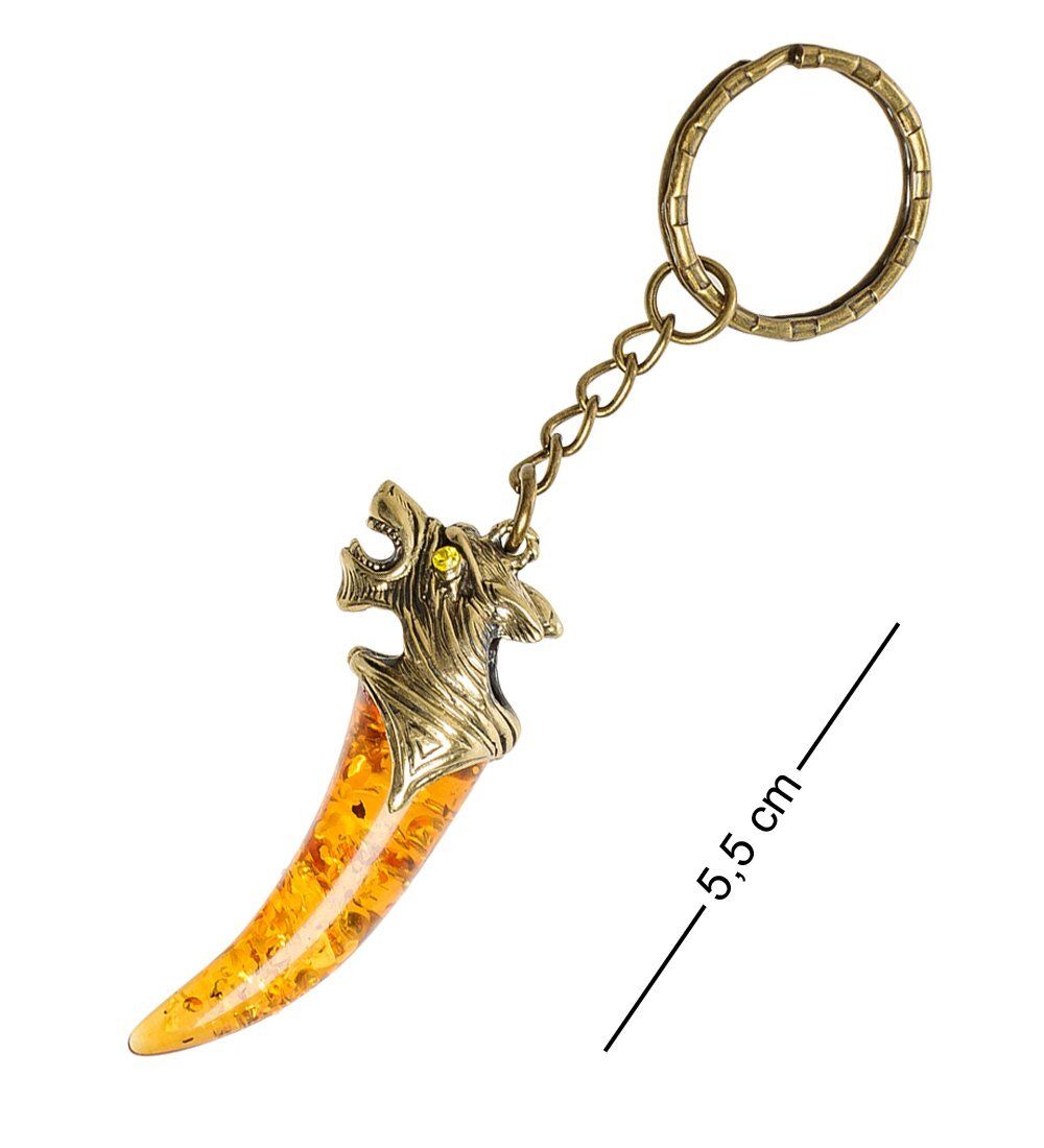 AM-1722 Брелок «Клык волка» (латунь, янтарь)