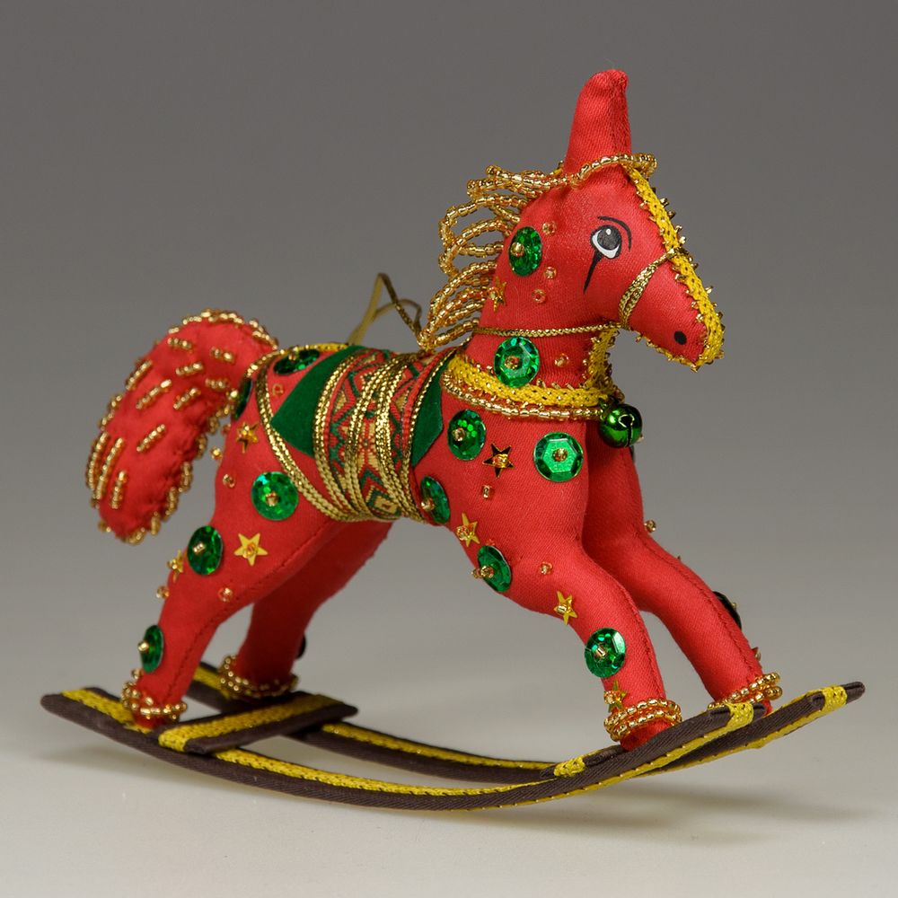 Бисерная ёлочная игрушка Лошадка-качалка №2
