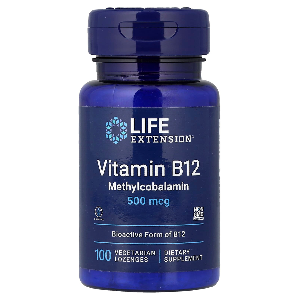 Life Extension, витамин B12, метилкобаламин, 500 мкг, 100 вегетарианских пастилок