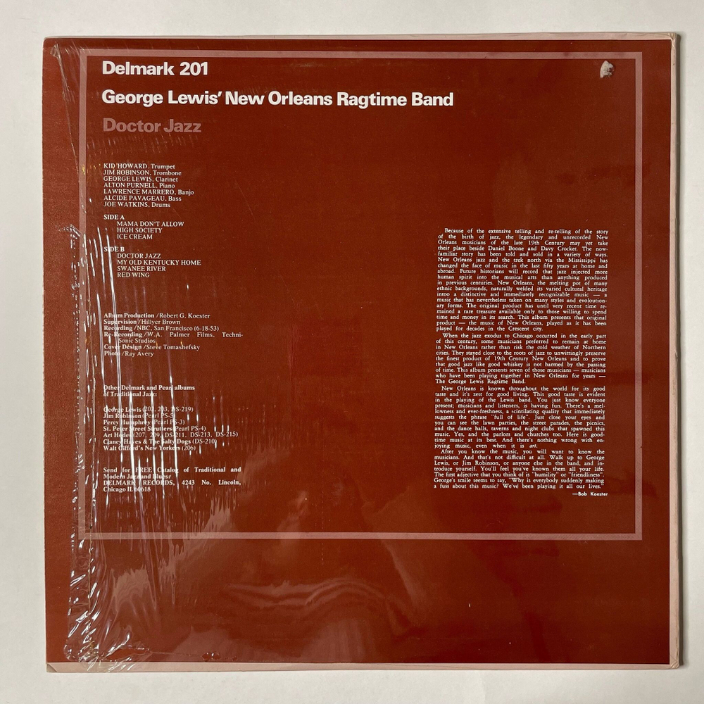 Винтажная виниловая пластинка LP George Lewis New Orleans Ragtime Band Doctor Jazz (USA 1980)