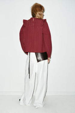 ZARA БЛУЗА В РОМАНТИЧЕСКОМ СТИЛЕ С АЖУРНОЙ ВЫШИВКОЙ, БОРДОВЫЙ