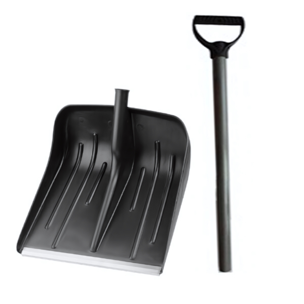 Лопата снеговая МЕТЕЛЬ с черенком №3 пластмассовая с ал. планкой 410х400мм, ф32