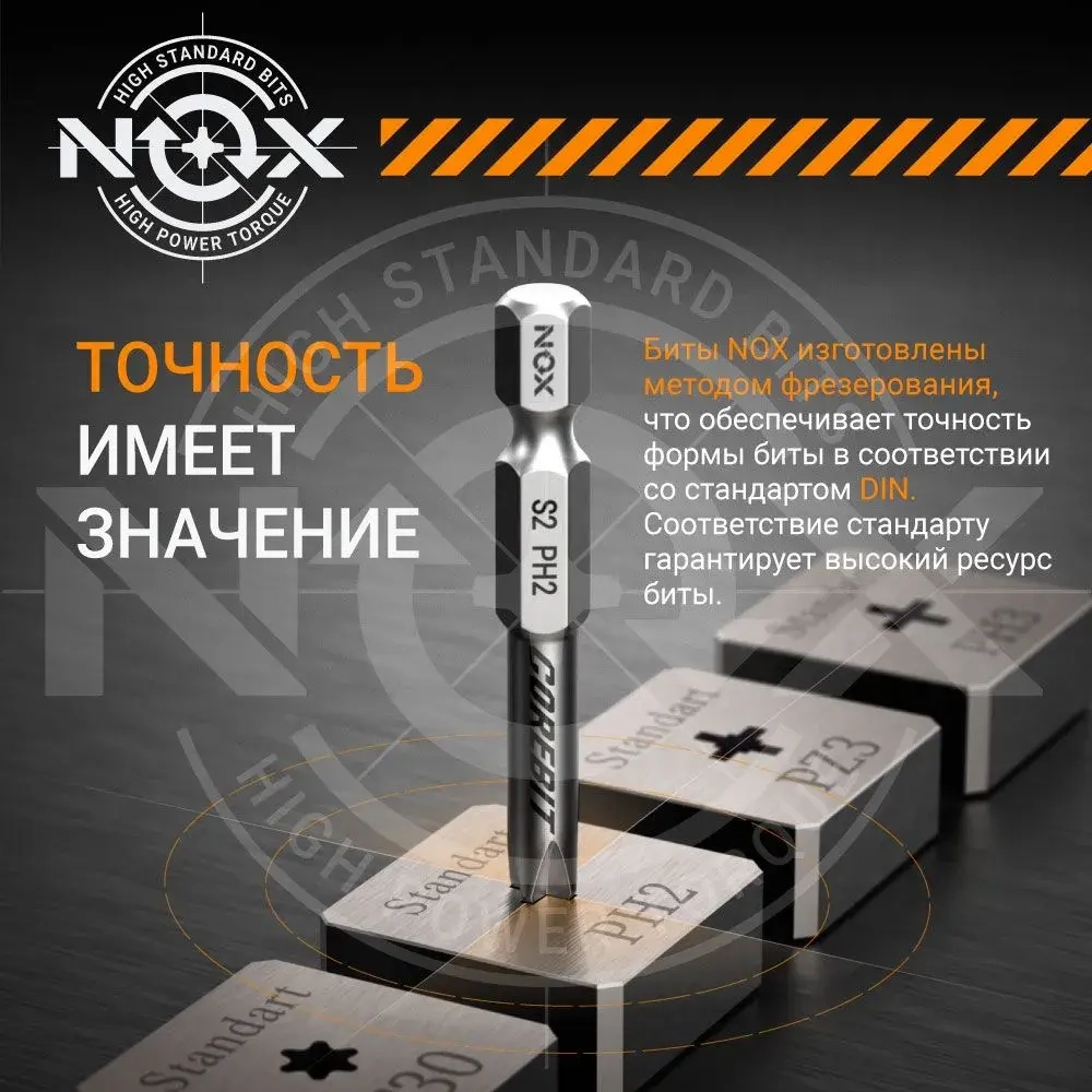 Биты для шуруповерта магнитные двухсторонние PH2/PZ2 50 мм 2 шт NOX Corebit