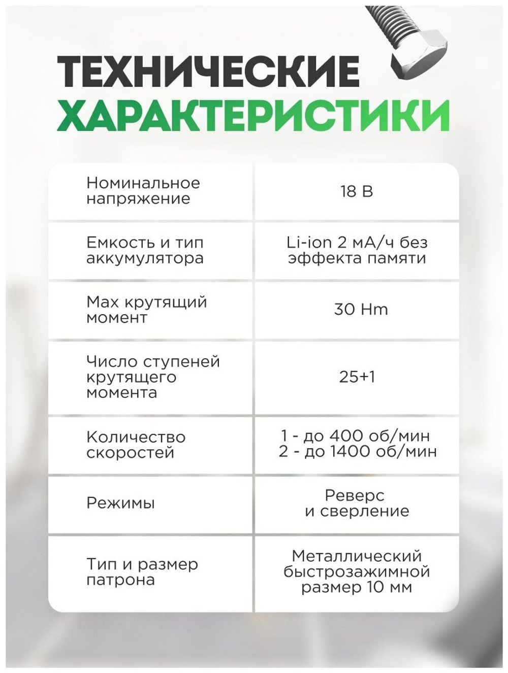 Акк. дрель-шуруповёрт FAVOURITE DC 1802 PROMO 18В, 2Ач, 30Нм Li-ion (101101802)
