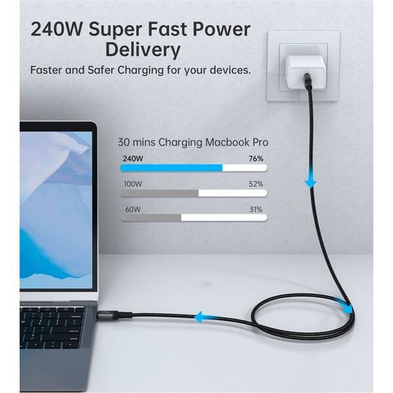 Кабель Choetech USB-C 4.0 Cable 240W PD 8k 60Hz 1.20 м (XCC-1040) черный