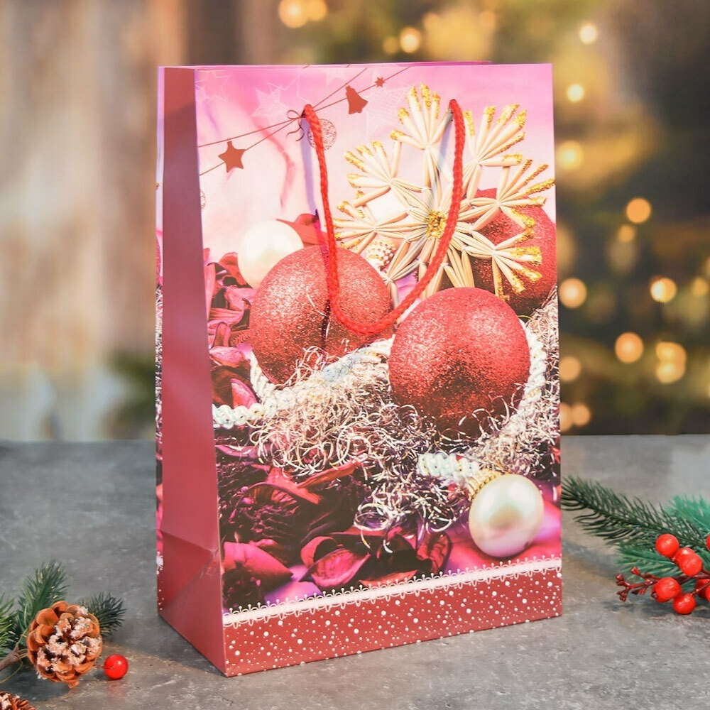 Пакет бумажный 20*30*10см с ручками "Новый год" (микс 431)