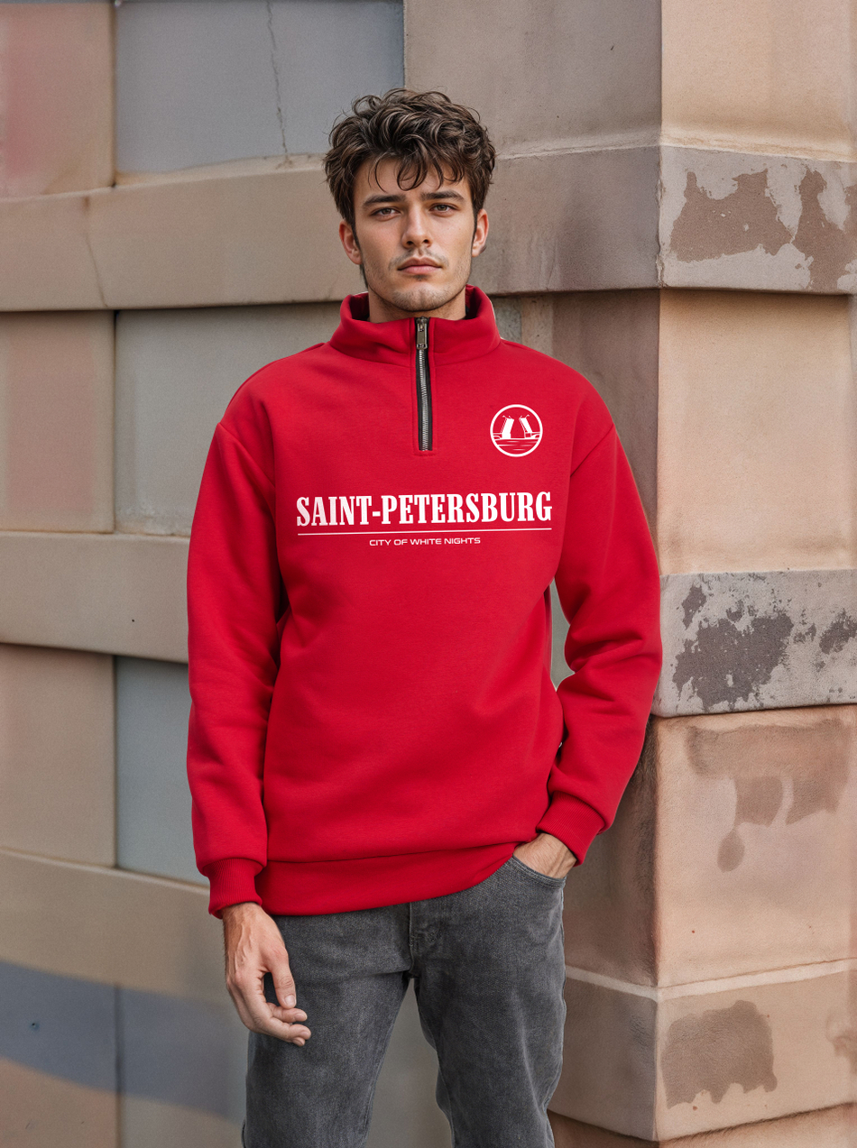 Толстовка мужская с зип-воротником "Saint Petersburg" красный