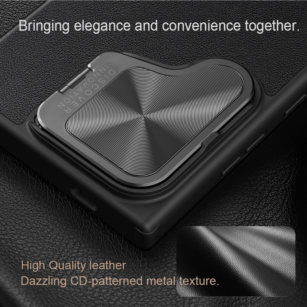 Кожаный чехол книжка с откидной крышкой для камеры от Nillkin для Samsung Galaxy S24 Ultra, серия Qin Prop Leather Case