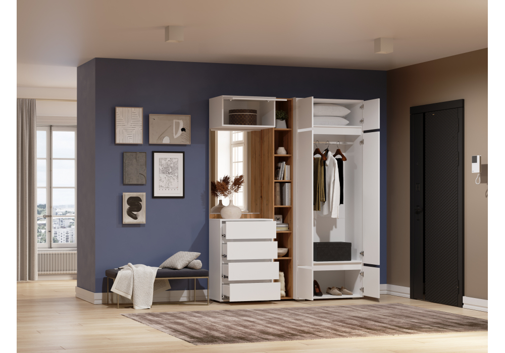 Прихожая Woodville Роут белый комплектация 4