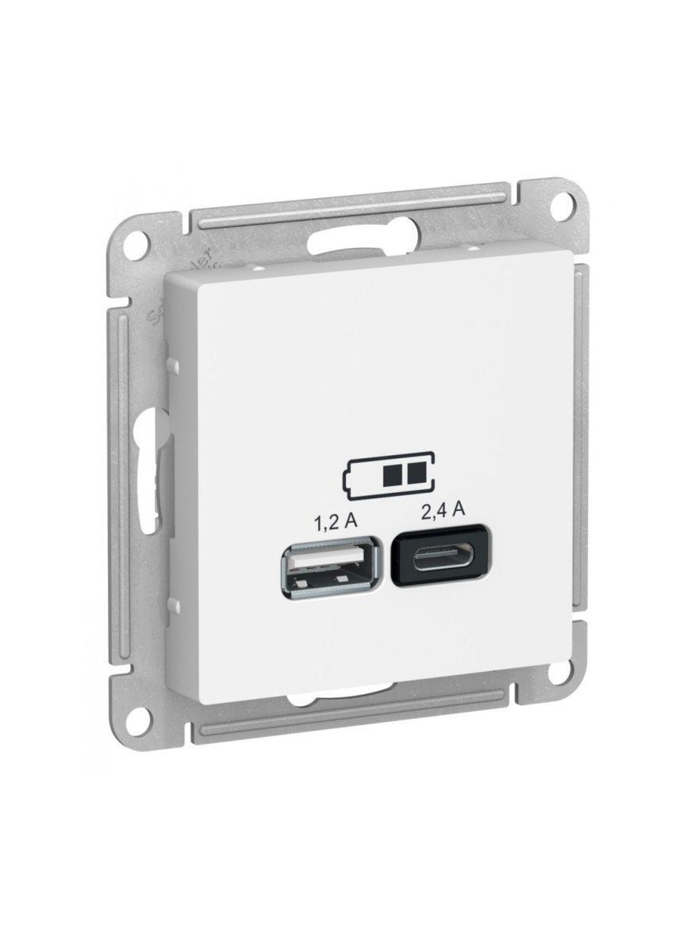 Розетка USB AtlasDesign тип A+C 5В/2.4А 2х5В/1.2А механизм бел. SE ATN000139