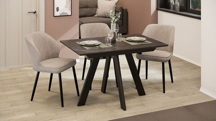 Стол кухонный обеденный раздвижной Черный муар/Керамика матовая черный мрамор 120(160)х80х76 см