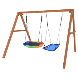 Деревянные качели с гнездом Гексагон и голубым гнездом Лодка