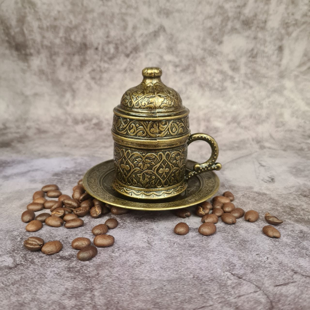 Кофейный набор "Бочонок" на 2 персоны с лукумницей и подносом/ACAR. Турция (бронзовый 11 предметов)
