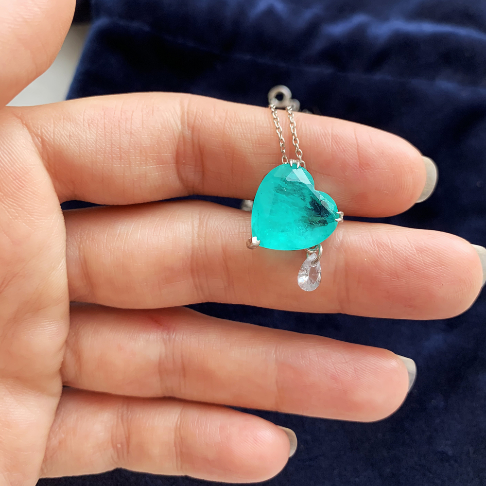 Серебряное колье с турмалиновым кварцем и фианитами