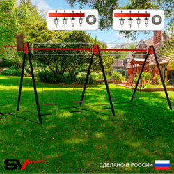 Уличные качели Sv Sport Maxi х 2 УК302.2КП4 (6.0м/Щит баскет/Деревянные 4шт/Подвесы на подш 4к)