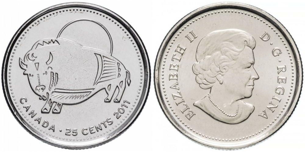 Канада 25 центов, 2011 Природа Канады - Бизон