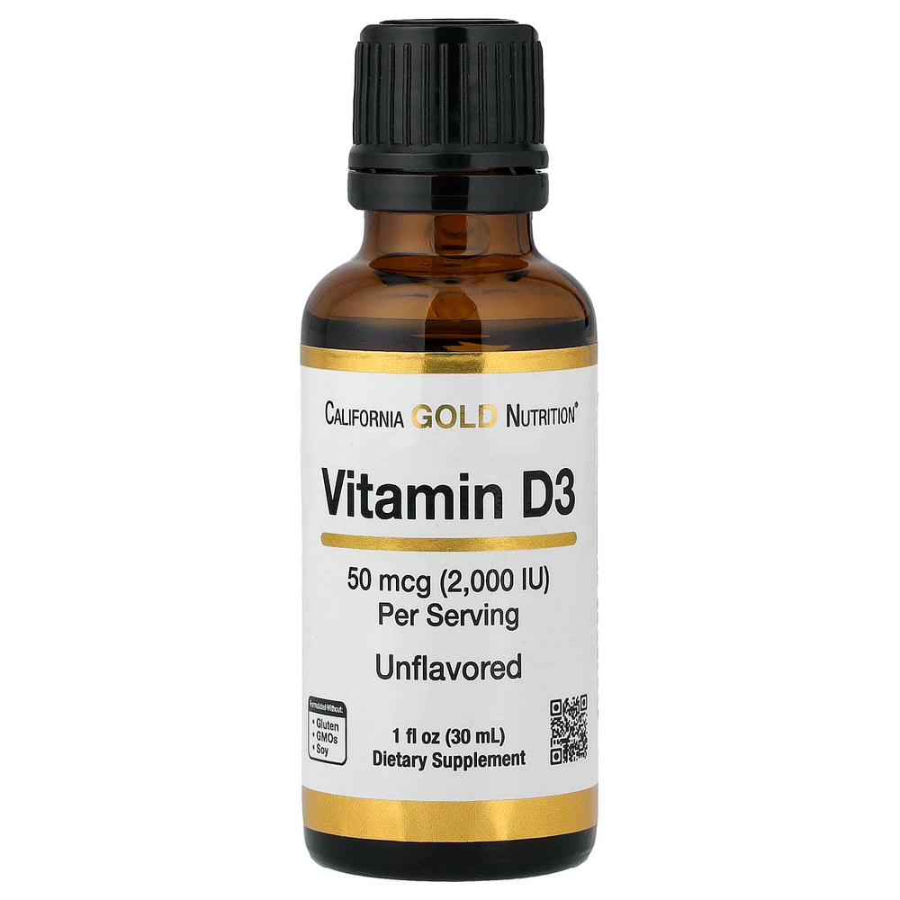 California Gold Nutrition, витамин D3, с нейтральным вкусом, 50 мкг (2000 МЕ), 30 мл (1 жидк. унция)