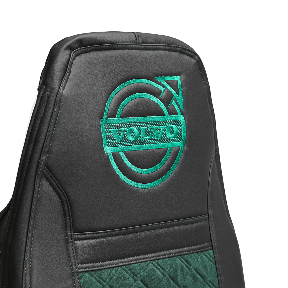 Чехлы VOLVO FH16 (экокожа, черный, зеленая вставка)