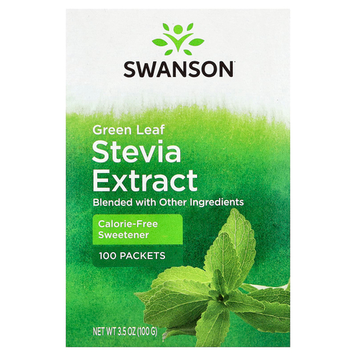 Swanson, Экстракт зеленых листьев стевии, 100 пакетиков