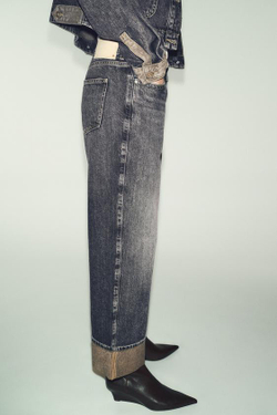 ZARA ДЖИНСЫ Z1975 STRAIGHT С ОТВОРОТАМИ СНИЗУ, ЧЕРНЫЙ