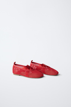 ZARA БАЛЕТКИ ИЗ СЕТЧАТОЙ ТКАНИ, КРАСНЫЙ