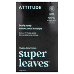 ATTITUDE, Super Leaves™, кусковое мыло для тела, для мужчин, эвкалипт и шалфей, 113 г (4 унции)