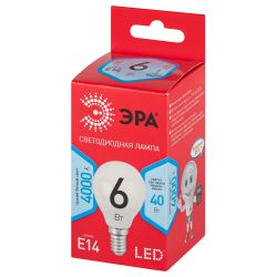 Лампочка светодиодная ЭРА RED LINE LED P45-6W-840-E14 R E14 / Е14 6Вт шар нейтральный белый свет | Лампы cветодиодные Шар (G/P)