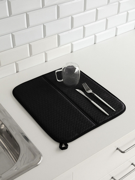 Коврик для сушки посуды DeNASTIA складной 38x44, микрофибра, черный