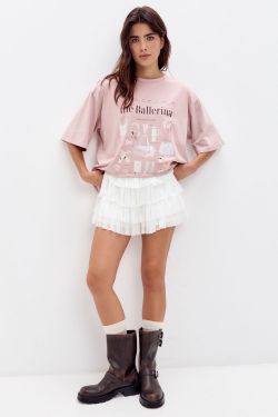 Футболка с принтом "Балерина" пудрового цвета
