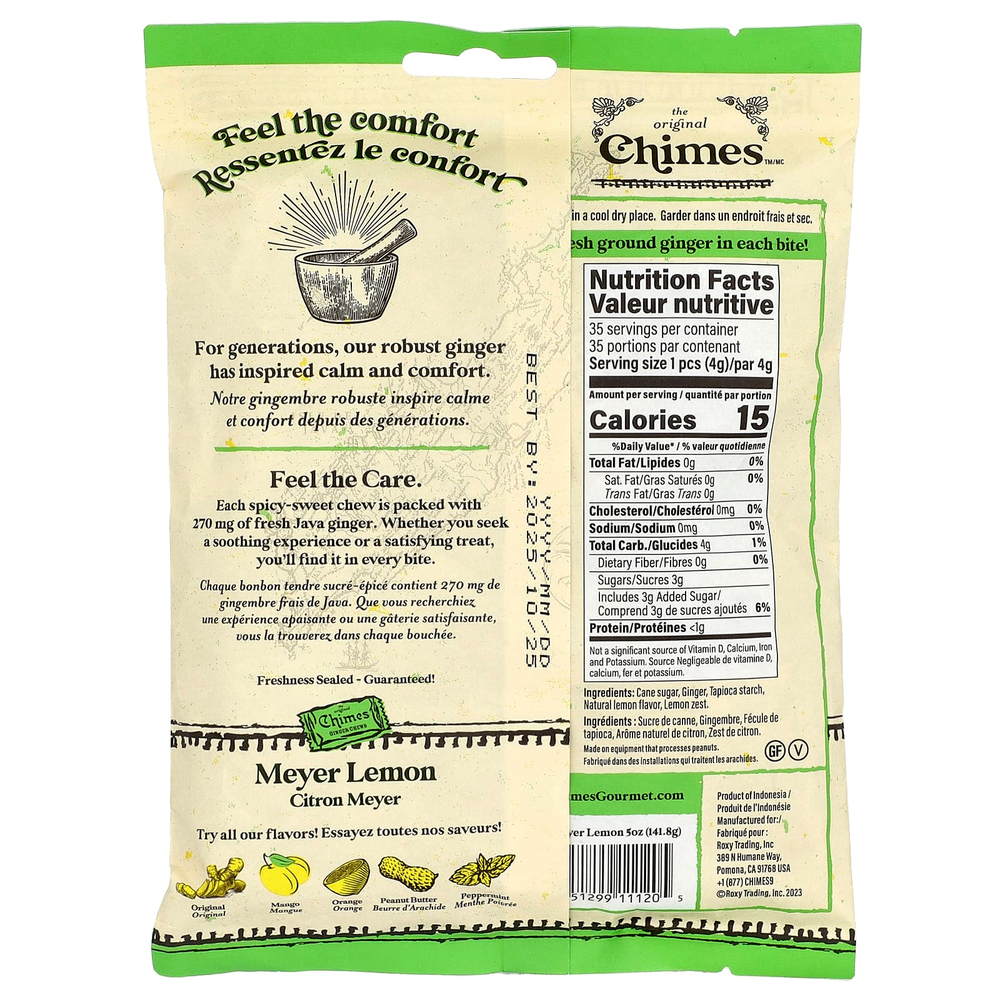 Chimes, жевательные таблетки с имбирем, со вкусом лимона Мейера, 141,8 г (5 унций)